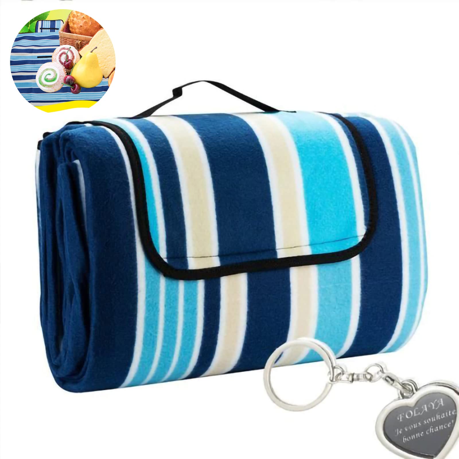 Tapis de Pique-Nique Serviette de Plage Sac 2 en 1 Étanche Imperméable Bleu Serviette d'extérieur Jardin Camping Pique-Nique Sable
