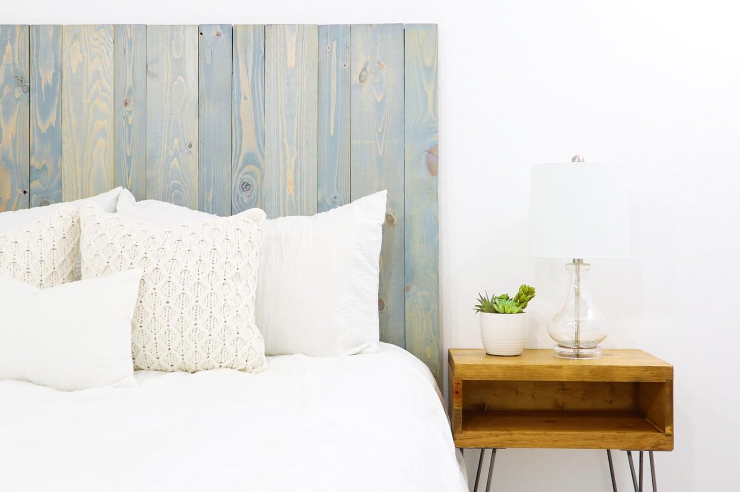 Barn Walls Solid Wood Queen Size Headboard, Celeste Blue Stain with Smooth Natural Wood Grain Variation, Handcrafted Head Board Wall-Mounted Panels, Costal Modern Bedroom, Built to Last