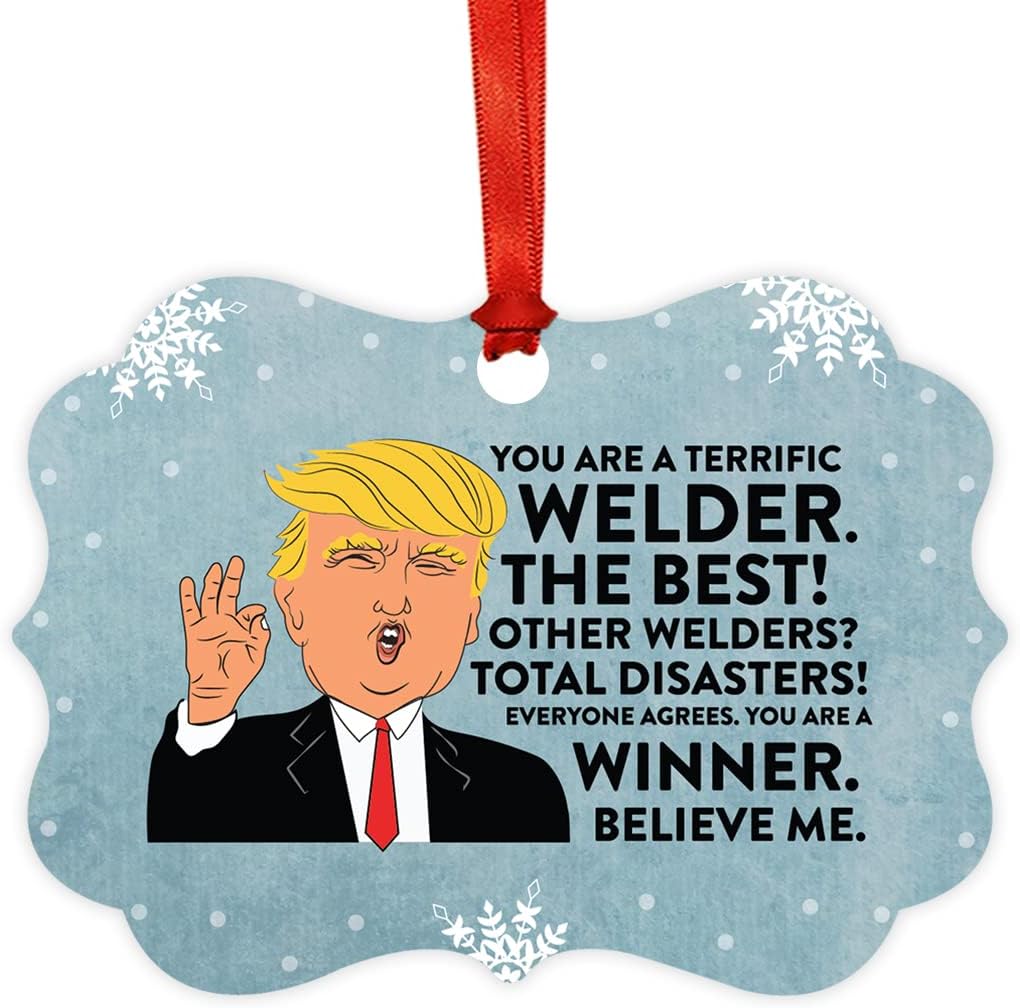 Andaz Press President Donald Trump Fancy Frame Keepsake Christmas Ornament Gag Gift, Welder, 1-Pack, Funny Novelty Metal Holiday Birthday Welder Gifts Idea, Republican Political Welder Ornament