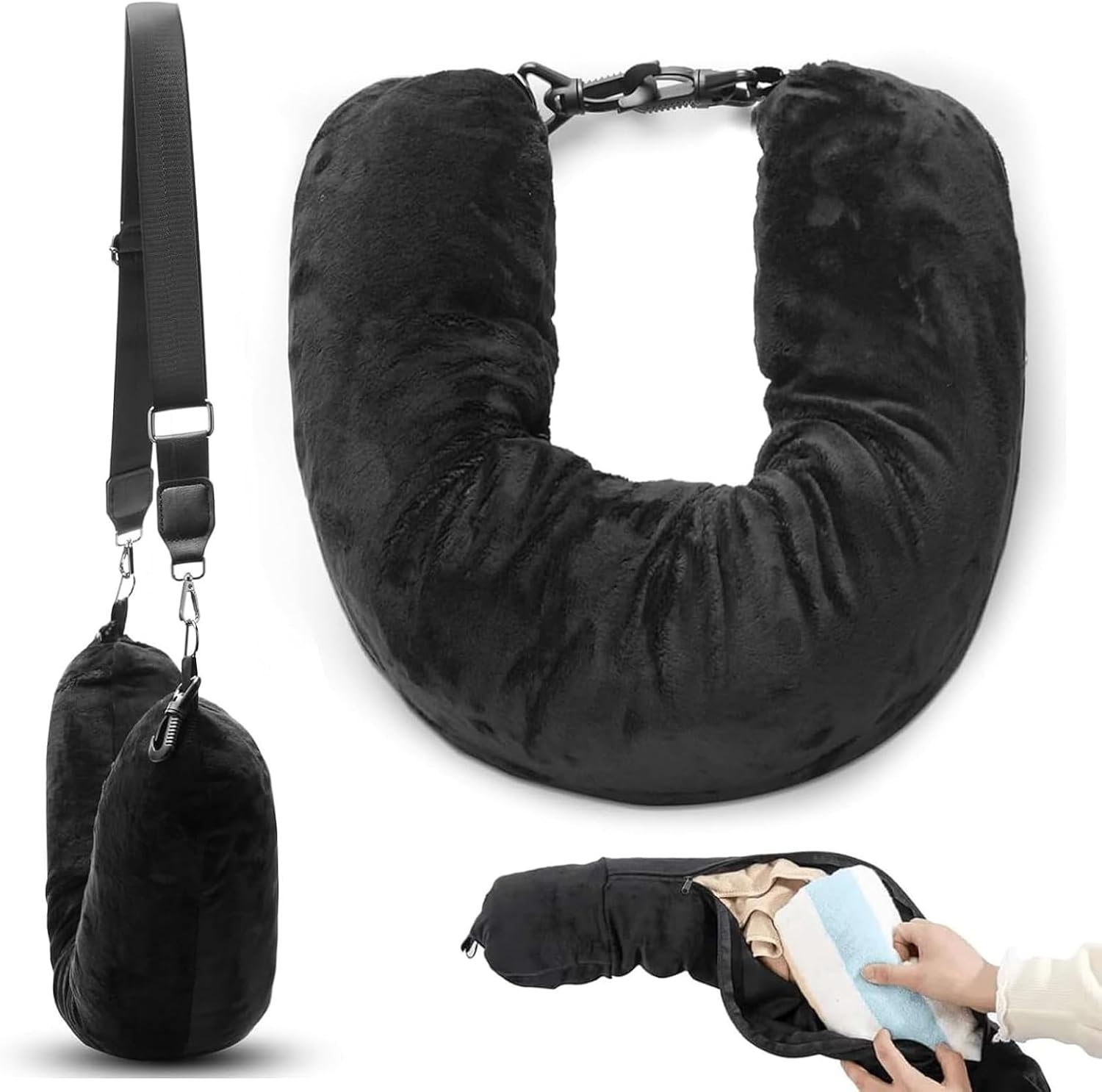 Rayakt Stuffable Neck Pillow for Travel – Adjustable Travel Neck Pillows for Adults, Ultra-Soft Washable Pillow with Storage Bag, Fillable with Clothes for Plane, Train & Car Essentials