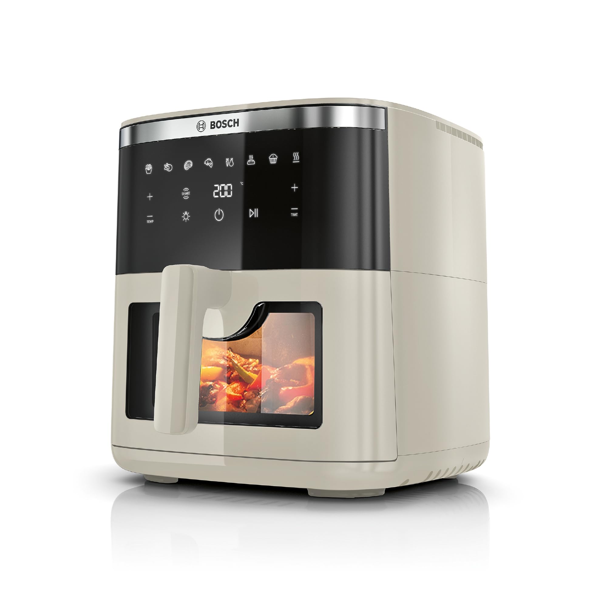 Bosch Serie 6 Friggitrice ad Aria MAF671C0, Air Fryer XXL, Capacità 7,2 L, 7 Programmi Preimpostati, Finestra sul Cestello Illuminata, Cottura Fino al 65%* Più Veloce, Beige