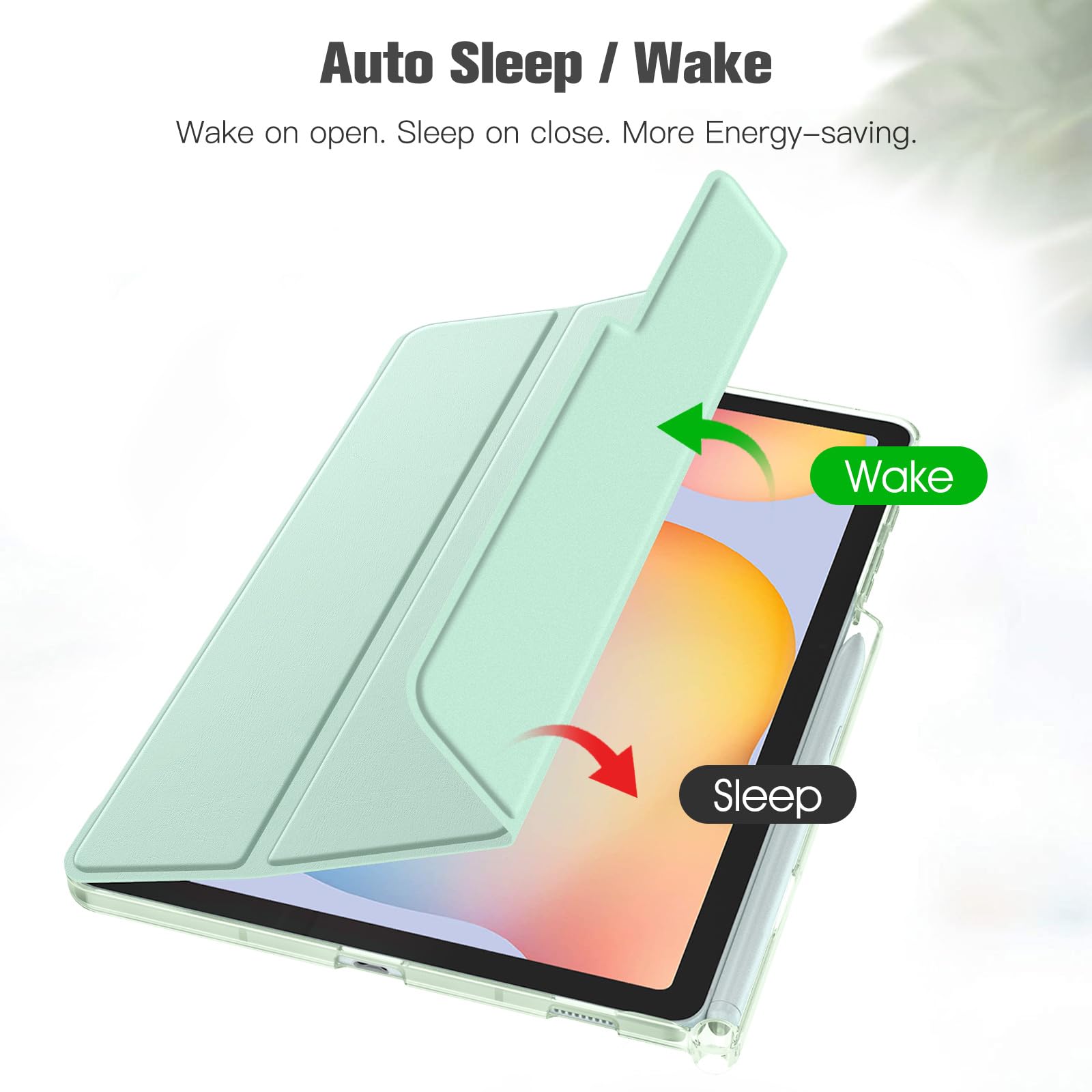 Fintie Etui do tabletu Samsung Galaxy Tab S6 Lite 10,4 cala 2024/2022/2020 - Slim etui ochronne z przezroczystą tylną stroną i funkcją automatycznego wygaszenia/wybudzania, miętowe | Półprzezroczysta matowa tylna okładka, lekki stojak, uchwyt na długopis