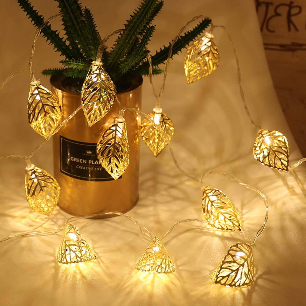 Metal String Lights, 6M 40 LEDs Golden Metal Leaf Light USB Powered Diamond Fairy String Lights for Christmas Home Party Decoration