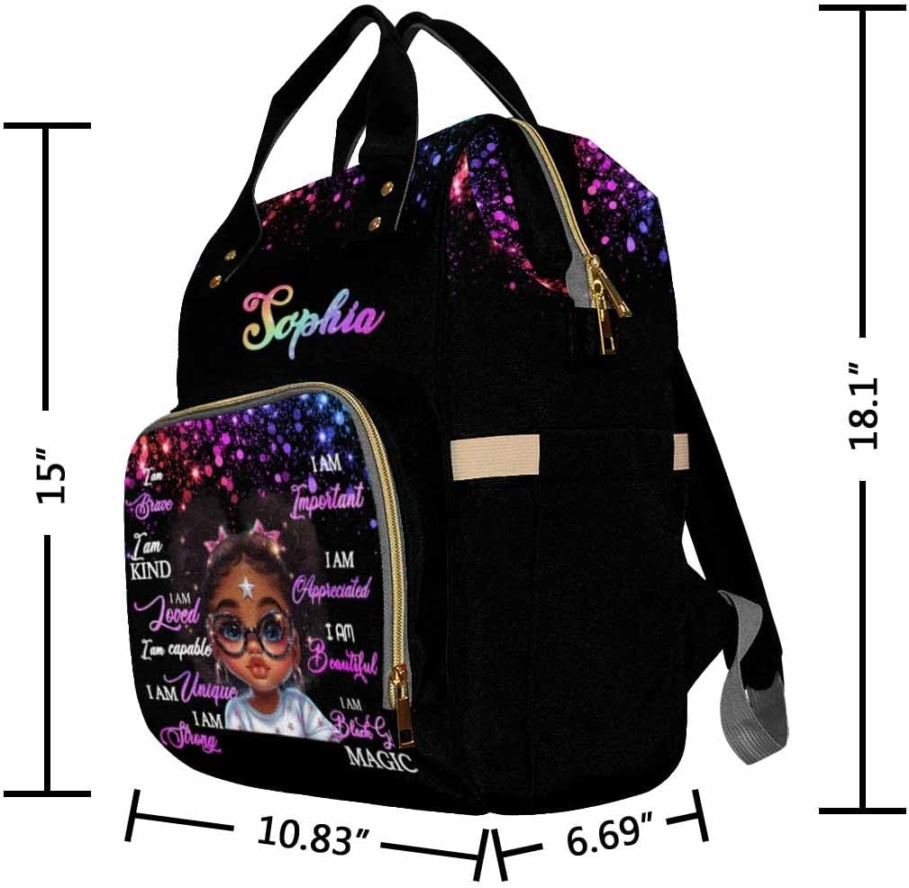 Customize Diaper Bag, Large Capacity Baby Bags with Name, Black Personalized Diaper Bag Fashion Backpack, Waterproof Daypack for New Born Baby Shower Birthday