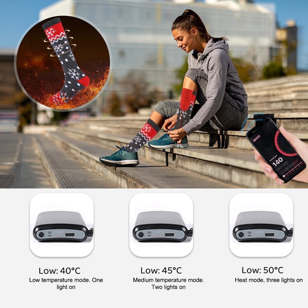 Heated Socks,5000mAh Reable Heated Socks for Men Women Washable Electric Thermal Warming Socks with Aiwei APP for Winter Biking Skiing Outdoors Fishing Camping Battery Included Cold Weather