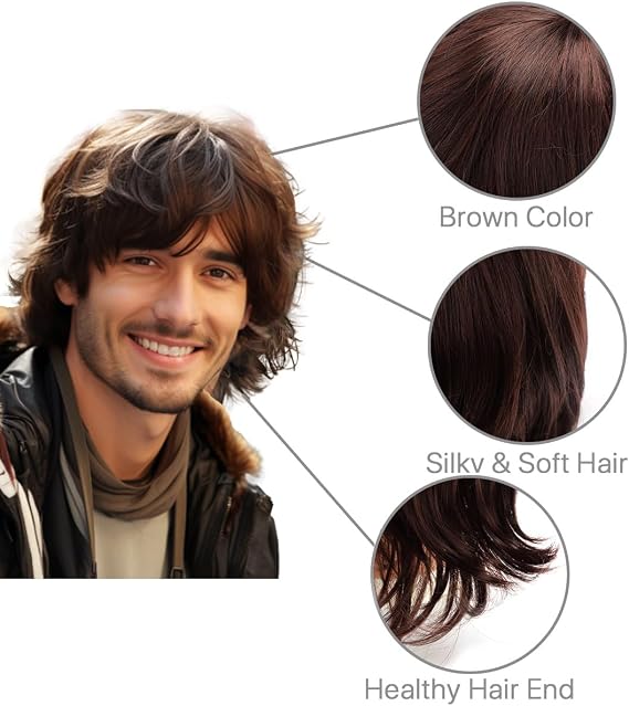 BERRYLION Short Mens Wig|Brown Wigs for Men|Synthetic Mens Wigs|Fluffy 80s Wig for Party&Daily Use