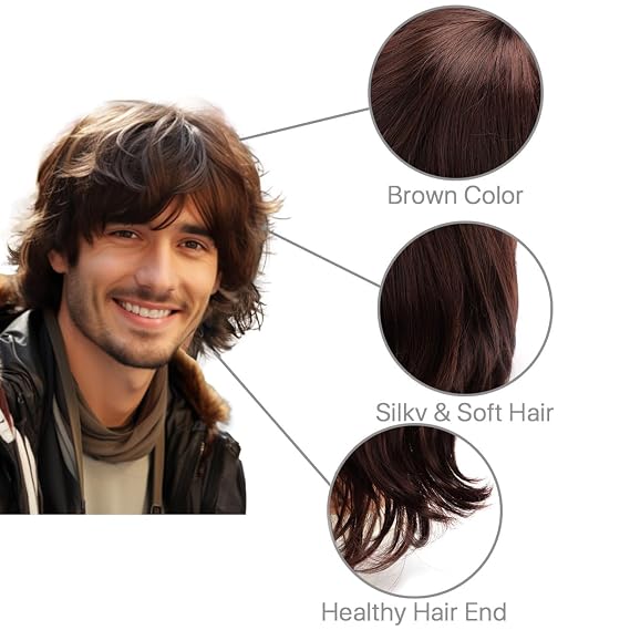 Short Mens Wig|Brown Wigs for Men|Synthetic Mens Wigs|Fluffy 80s Wig for Party&Daily Use
