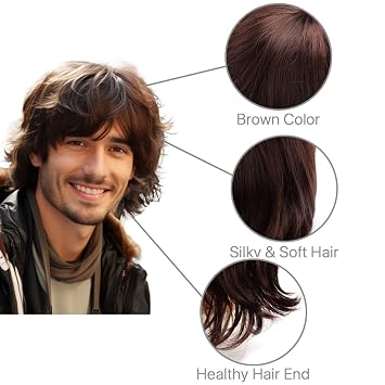Short Mens Wig|Brown Wigs for Men|Synthetic Mens Wigs|Fluffy 80s Wig for Party&Daily Use