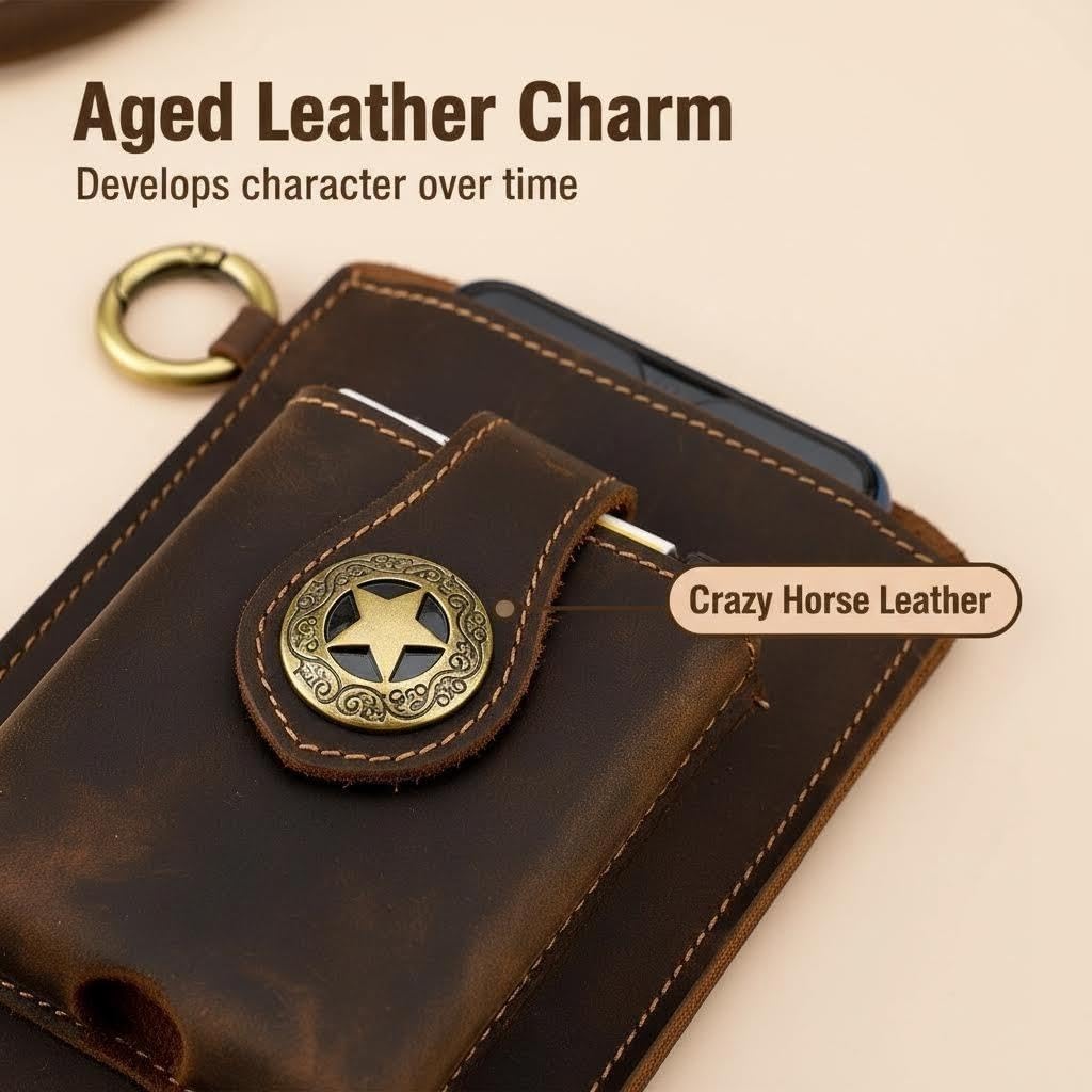 Genuine Leather Cell Phone Holster for Men Belt Clip Universal Belt Holder Case for iPhone Samsung Galaxy Phones Brown (Coffee) - Image 4