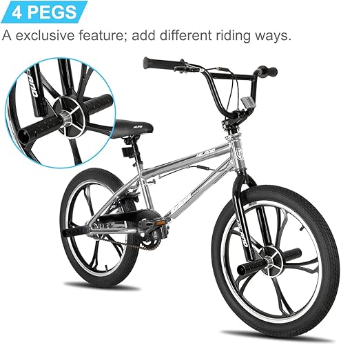 Miniatura 5 de Hiland - Bicicleta BMX de 20 pulgadas para niños y niñas de 5 a 12 años, giro de 360 grados, 4 clavijas, bicicleta BMX de una velocidad para niños,