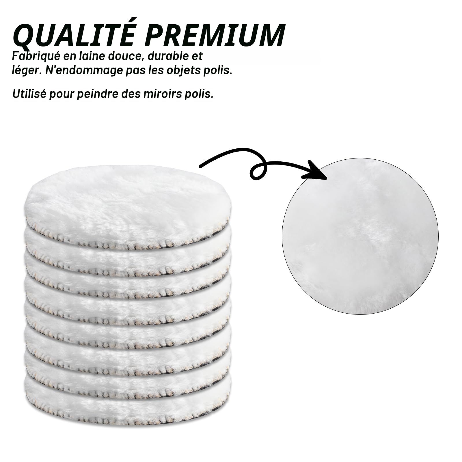 Disques de Polissage Laine 100mm Lot de 8 pour Meuleuse d'Angle Polissoir