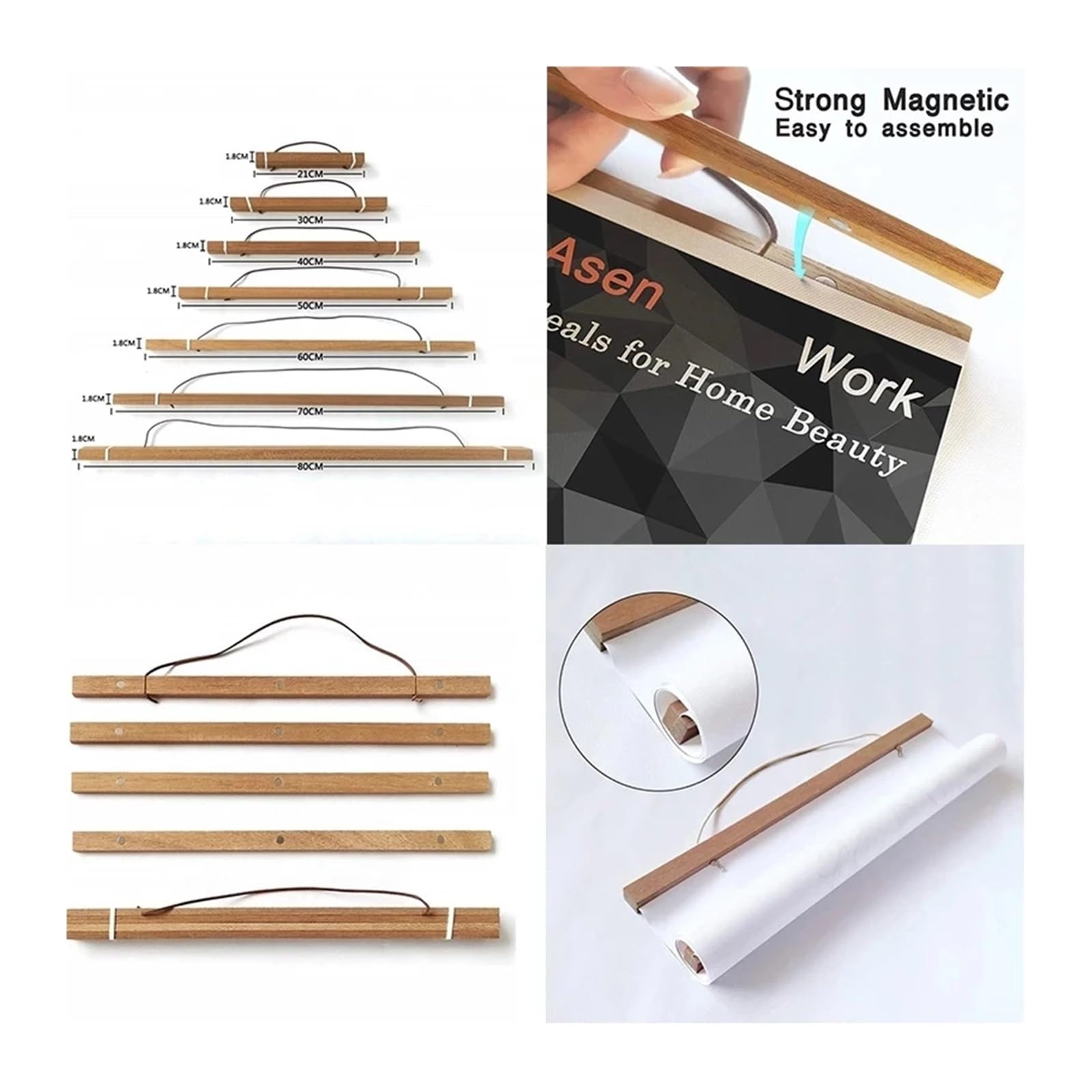 Drewniane listwy do napinania płótna, Zestaw ze stelażem do noszy magnetycznych z drewnianym wieszakiem o długości 21–70 cm(Jmabc-1,40CM)