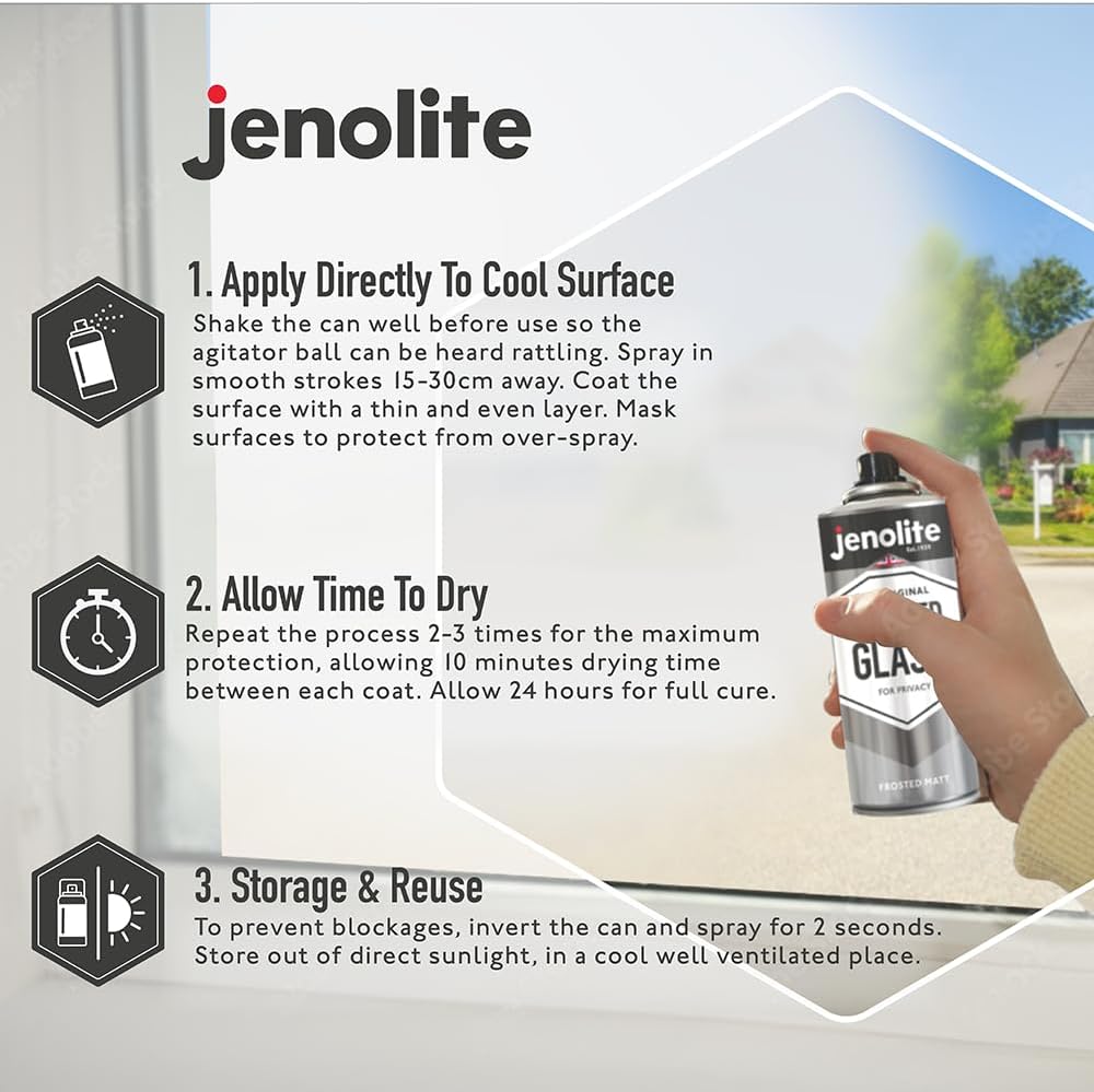 JENOLITE Frosted Glass Paint | Opaque Matt Finish | Window Spray for Added Privacy | Semi-Transparent for Windows & Doors | Glass Frosting | 13.5fl oz (400ml)