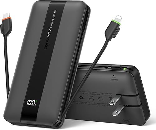 Cargador portátil con enchufe de pared, batería externa de carga rápida, cables integrados, 10500mAh 22.5W, 4 salidas, 3 entradas, pantalla LED,