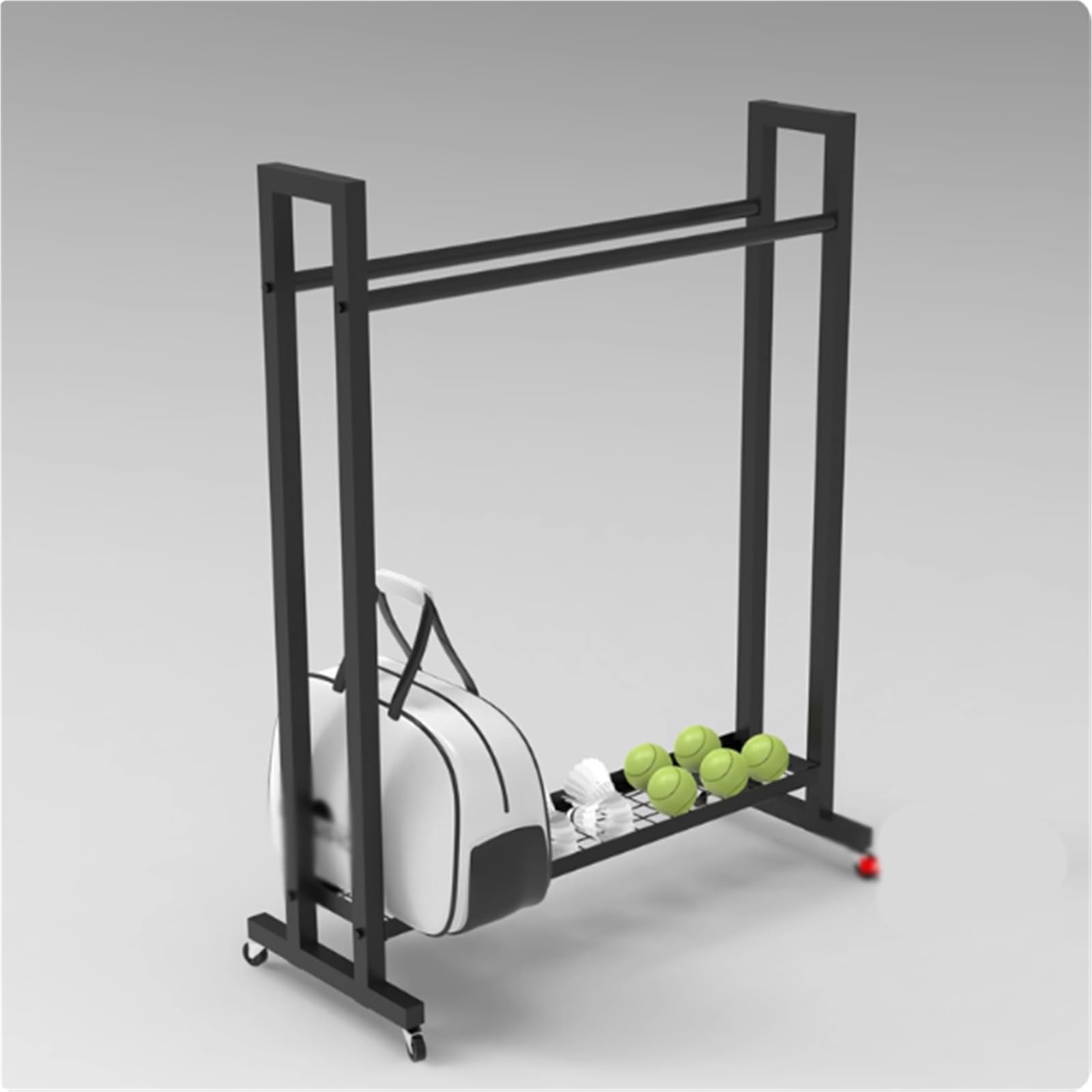 Espositore per attrezzature sportive con ruote, organizer di grande capacità per racchette da tennis e badminton a scuola e allenamento in palestra