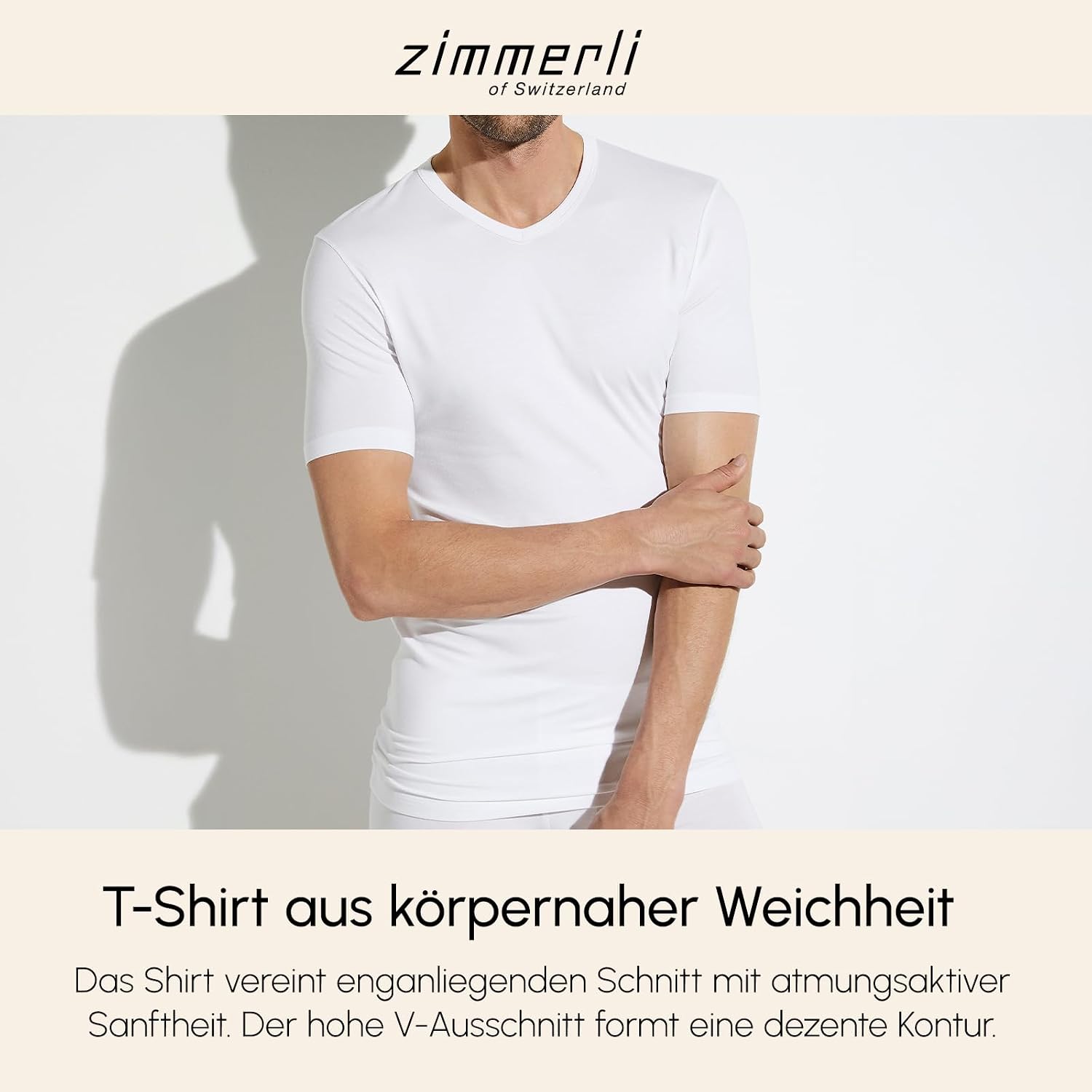 Pureness | T-Shirt Short Sleeve V-Neck - white - Zimmerli of Switzerland