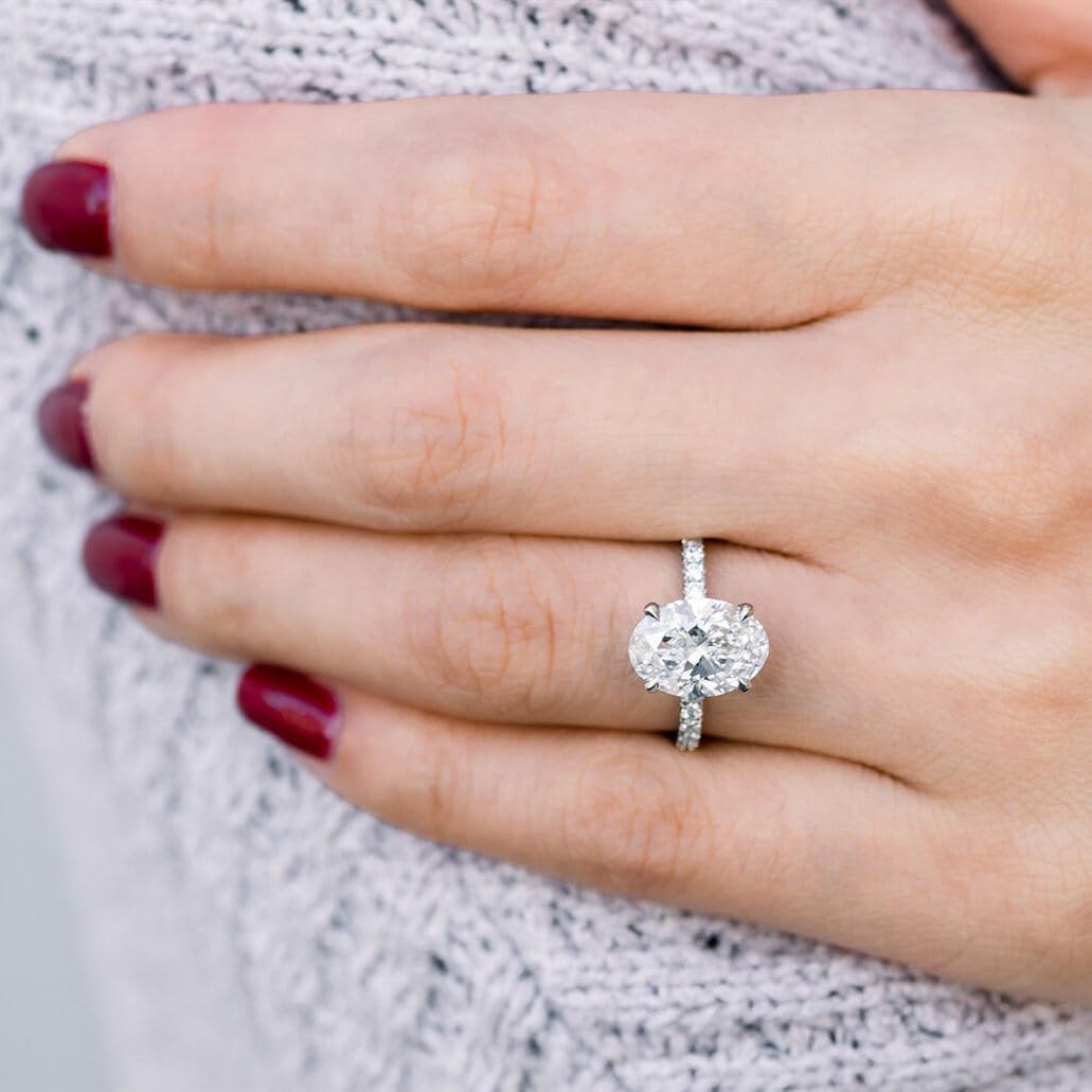 Blocaci Engagement Ring 2 CT Center Oval Simulated Diamond Engagement Rings for Women 10k 14k White Gold Free Engraving - Image 5