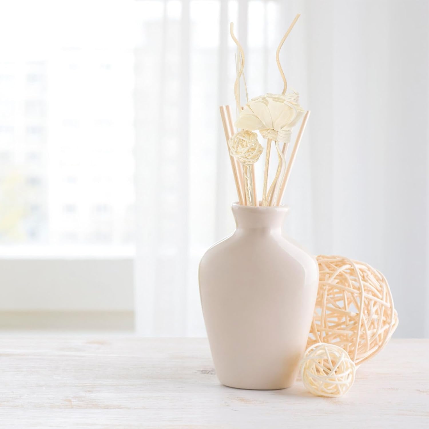 HOMSFOU Reed Diffuser Sticks, 1 Sets of Natural Rattan Flower Reed Fragrance Diffusers Rattan Oil Flower Diffuser Sticks Aromatherapy Sticks Home Decoration White