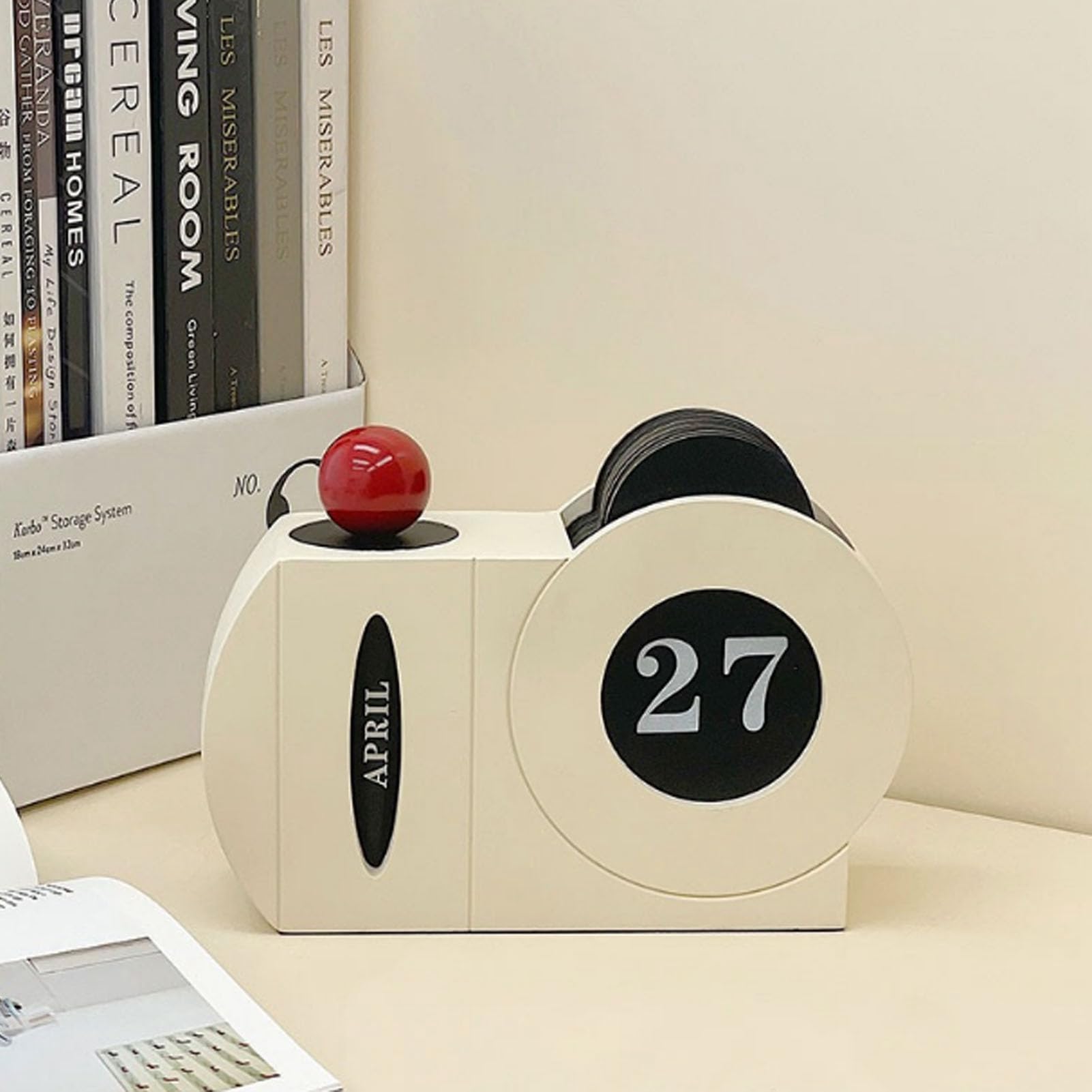 Schreibtisch Kalender, Wiederverwendbarer Holz Kalender, Vintage Tischkalender Dekoration, Monats Datumsanzeige für Zuhause Büro, 7.1x2.4x5.1in