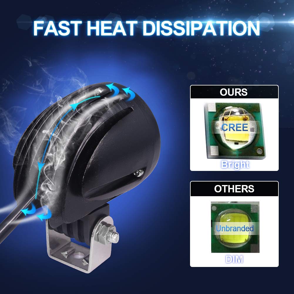 Biqing 10W Faretti LED Moto Supplementari, 2pcs 12V Moto Faretti LED Fari Luce Fendinebbia Anteriore 6000K Fendinebbia Fuoristrada per Quad Scooter Auto Bici Camion Barca(Flood)