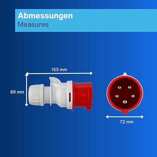 REV CEE-Stecker, 400V, 32A, 5-polig, 3Ph+N+PE, wasserdicht IP44, rot