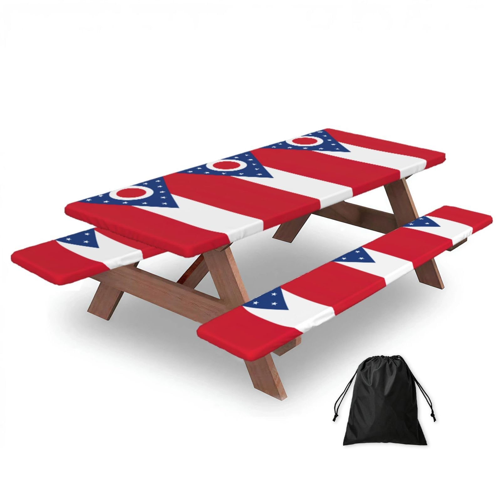 Yqxwjl Black Ohio State Flag Print Camping Essentials Waterproof Camping Table And Bench Cover With Drawstring Bag 183 Cm
