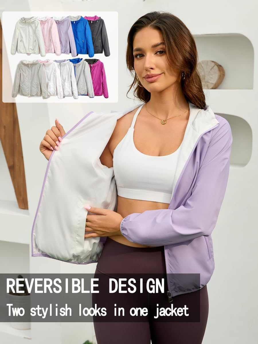 Womens Reversible Rain Jacket Lightweight Waterproof Windbreaker Jacket Outdoor Active Portable Raincoat - Image 5