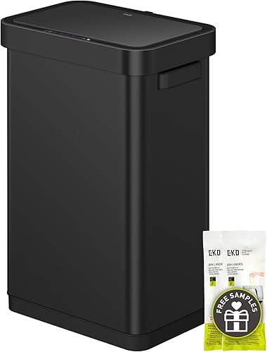 EKO Deluxe Mirage-T - Bote de basura rectangular sin contacto con sensor de movimiento de 50 litros13.2 galones, acabado de acero inoxidable negro