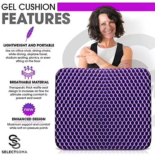 Large Purple Gel Seat Cushion For Long Sitting – Car Seat Cushion And Office Chair Cushion For Back, Sciatica, Hip, Tailbone Pain Relief – Wheelchair Cushion For Pressure Relief – Gaming Chair Cushion #TOP2