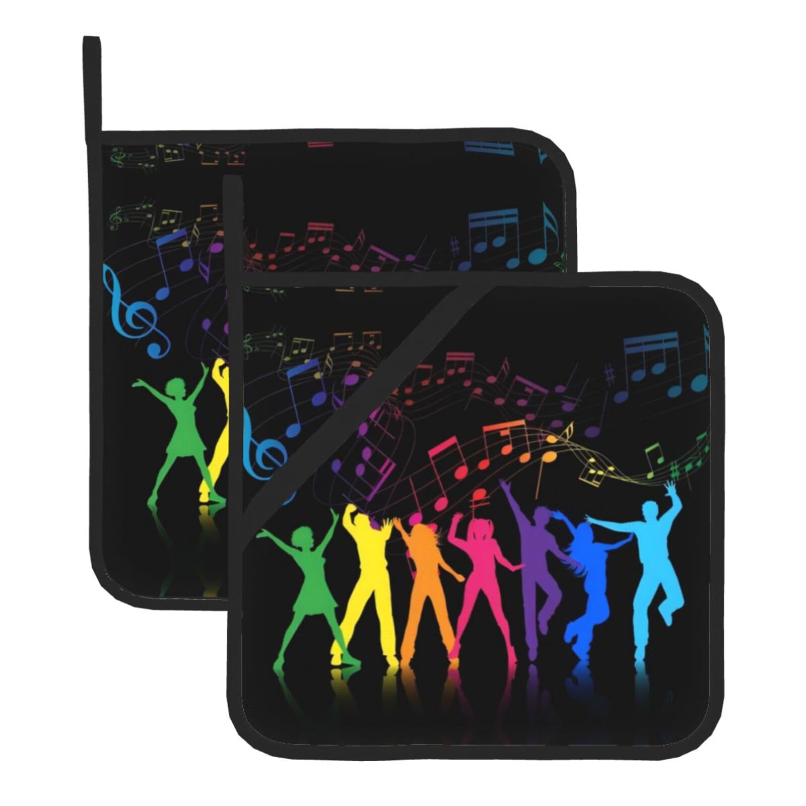 YYHWHJDE Dance With Music Prints Square Hot Pads for Kitchen Counter - Waterproof Pot Holders, Durable Oven Mitt Layers with Hanging Loop, Heat Resistant Trivets (2-Pack)