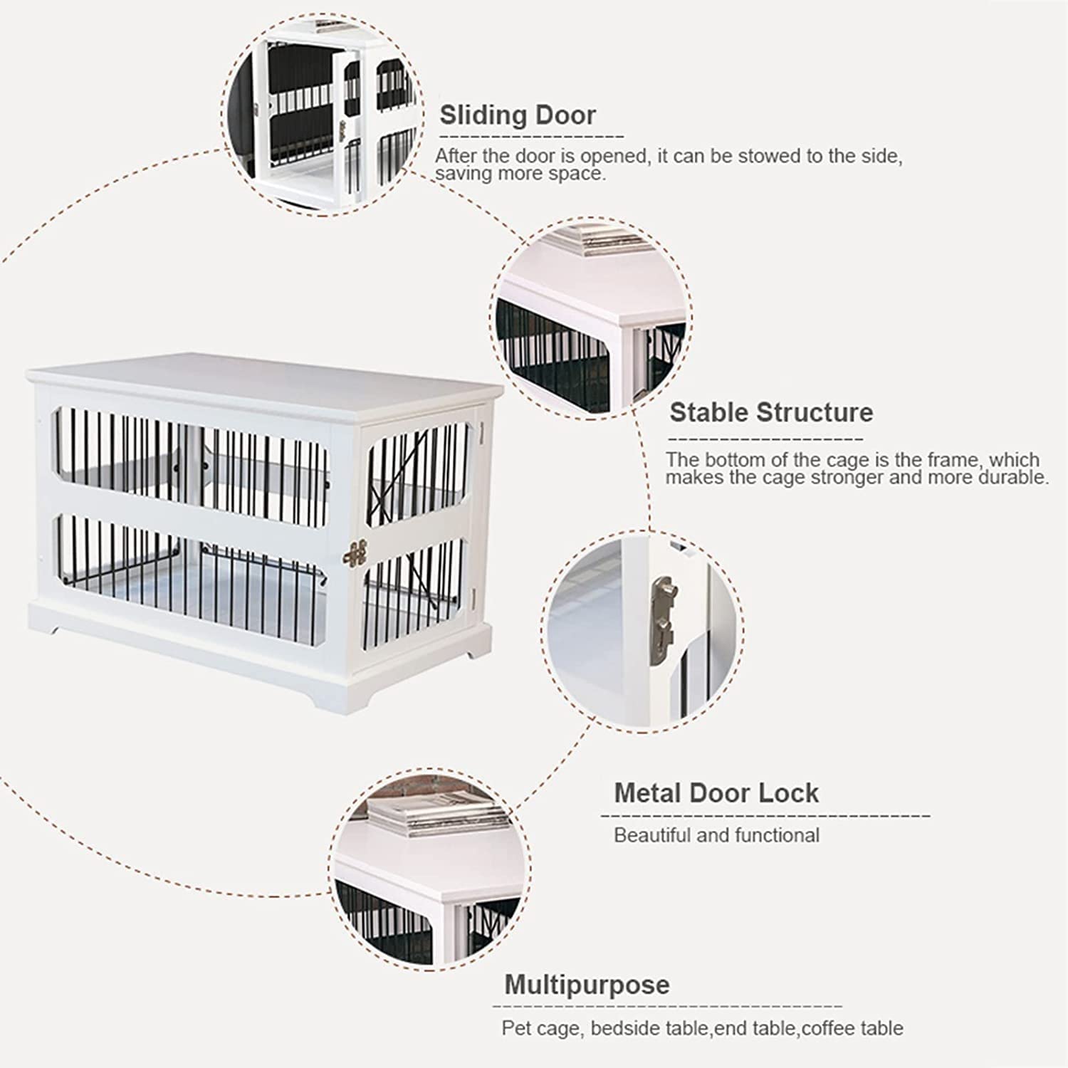 Multifunktionale Haustierkäfigbox, Hundekäfigmöbel für den Innenbereich, Beistelltisch mit Sicherheitsschloss, Hundehütte für kleine und mittelgroße Hunde (schwarz)