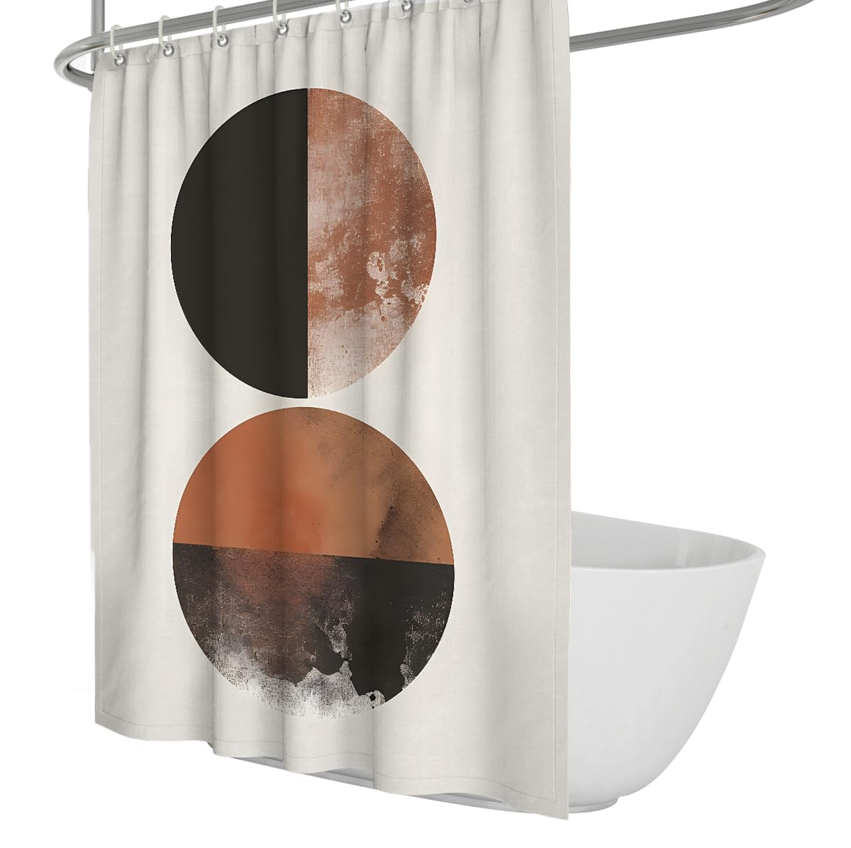 UIRINGART Retro Shower Curtains W180xL200cm Abstract Geometric Big Circle Semicircle Black Terracotta Pattern Waterproof Washable Fabric Bathroom Decor with Hooks