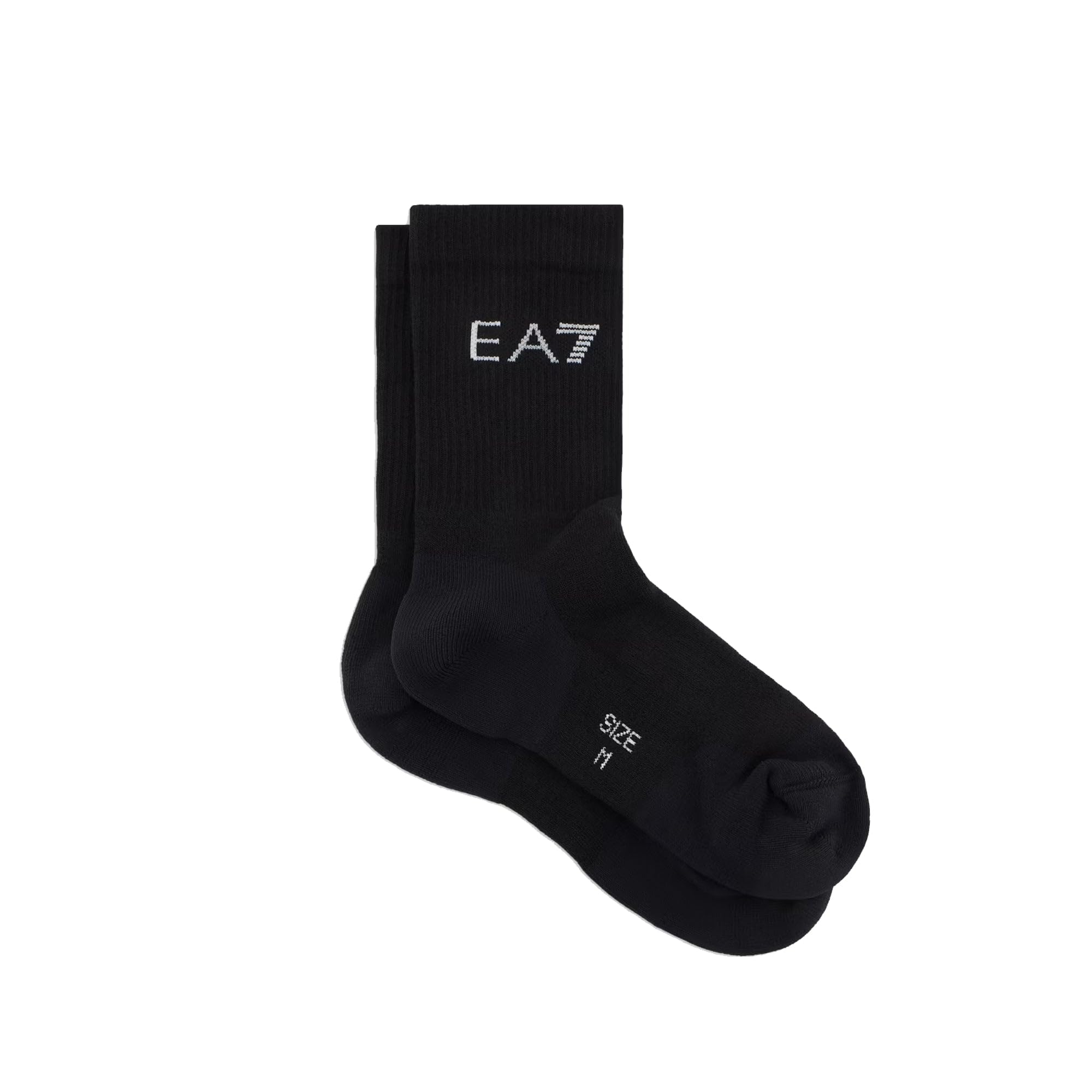 EA7 Emporio Armani Tennis Pro Athletic Socks, Black with White Logo, Ankle Length, Black, Medium
