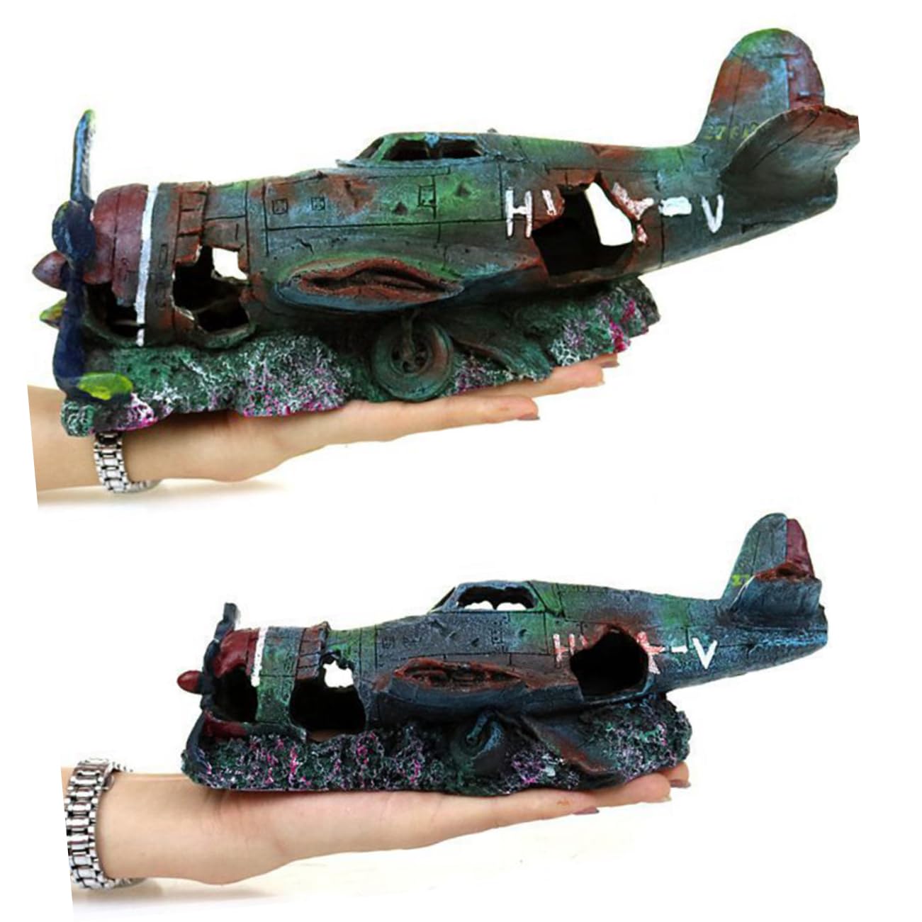 Ciieeo mit Versteckmöglichkeiten für Fische Aquarium Kunstharz Flugzeugwrack Elegante Gestaltung Einfache Reinigung und für Aquarium Landschaften