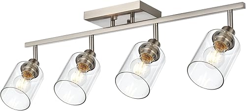 VINLUZ Lámpara de tocador de 4 luces para baño en acabado de níquel cepillado, lámpara clásica con cabezal de luz giratoria, lámpara de techo de