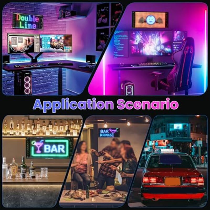 Panneau LED à défilement, panneau couleur RVB flexible, affichage LED programmable, motif de texte personnalisé, pour voiture, bar, fête, festival (20 x 64 (102 x 348 mm)