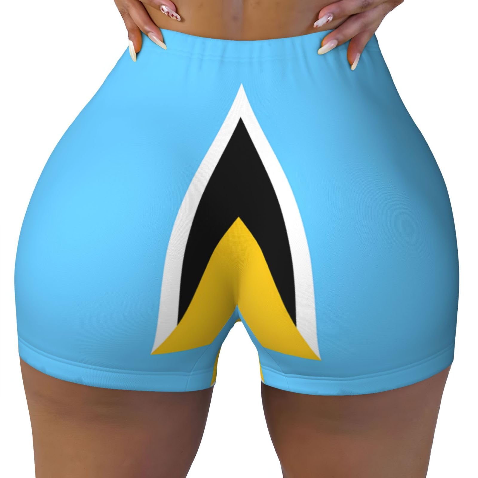 Wbqlsl Women's Black Flag Of Saint Lucia Pattern Sports Shorts, High Elastic Slim Fitness Pants, Suitable For Yoga/Leisure/Daily Wear, M