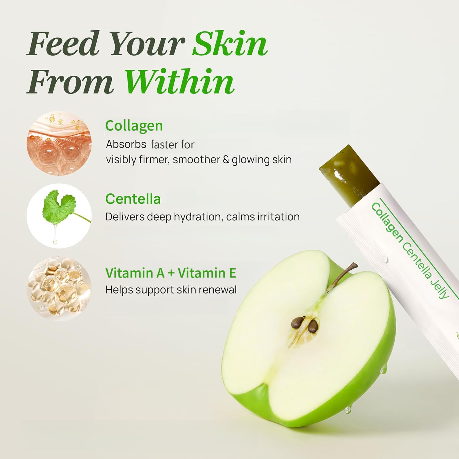 Gelée Centella au collagène | Saveur de pomme verte - Soutien nutritionnel multiple Éclat de la peau, cheveux et ongles Soins de beauté quotidiens