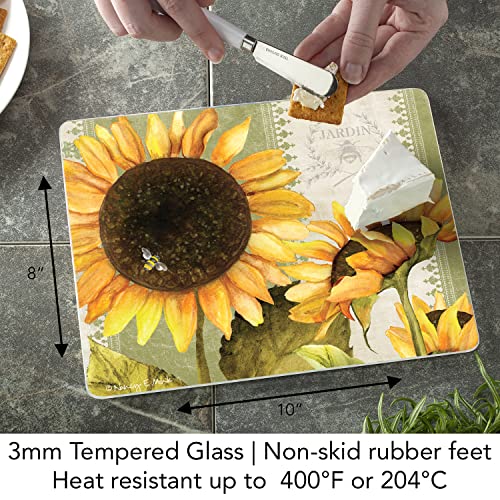 Counterart Sunflowers In Bloom Decorative 3Mm Heat Tolerant Tempered Glass Cutting Board 10” X 8” Manufactured In The Usa Dishwasher Safe #TOP6