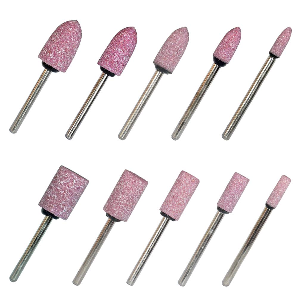 Abrasive Stone Mounted Points Grinding Head Wheel Bits Polishing Rotary Tool Bullet and Cylinder Shaped Pink 3mm Shank 4, 6, 8, 10, 12 mm Head Size