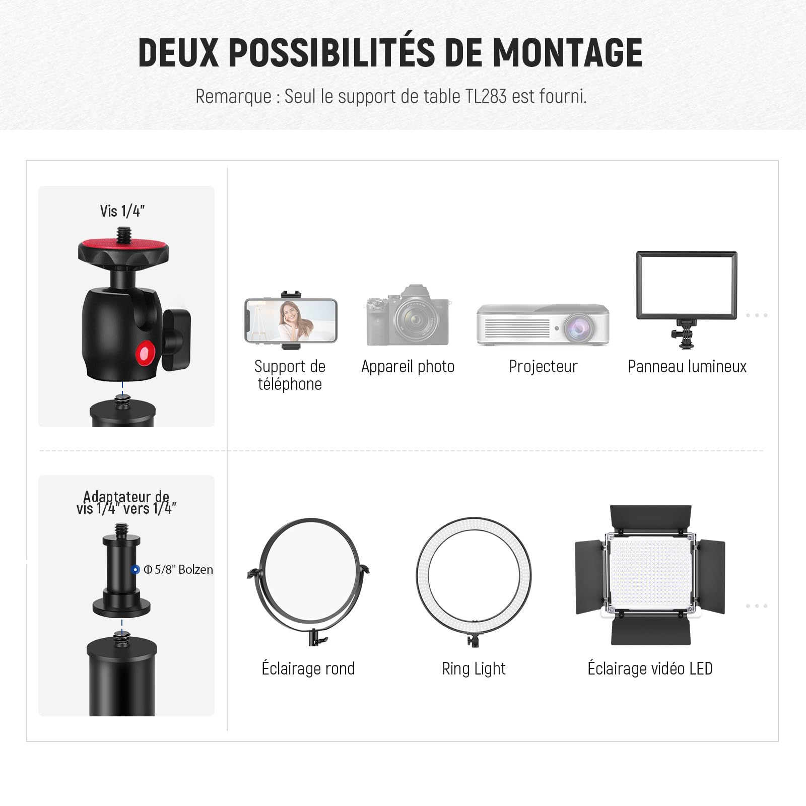 NEEWER Support de Bureau pour Caméra, Support d'éclairage de Bureau, Bras de Microphone avec Rotule, Pince en C, Chiffon de Nettoyage pour Webcam DSLR,Support de Téléphone, Anneau Lumineux,Rouge TL283