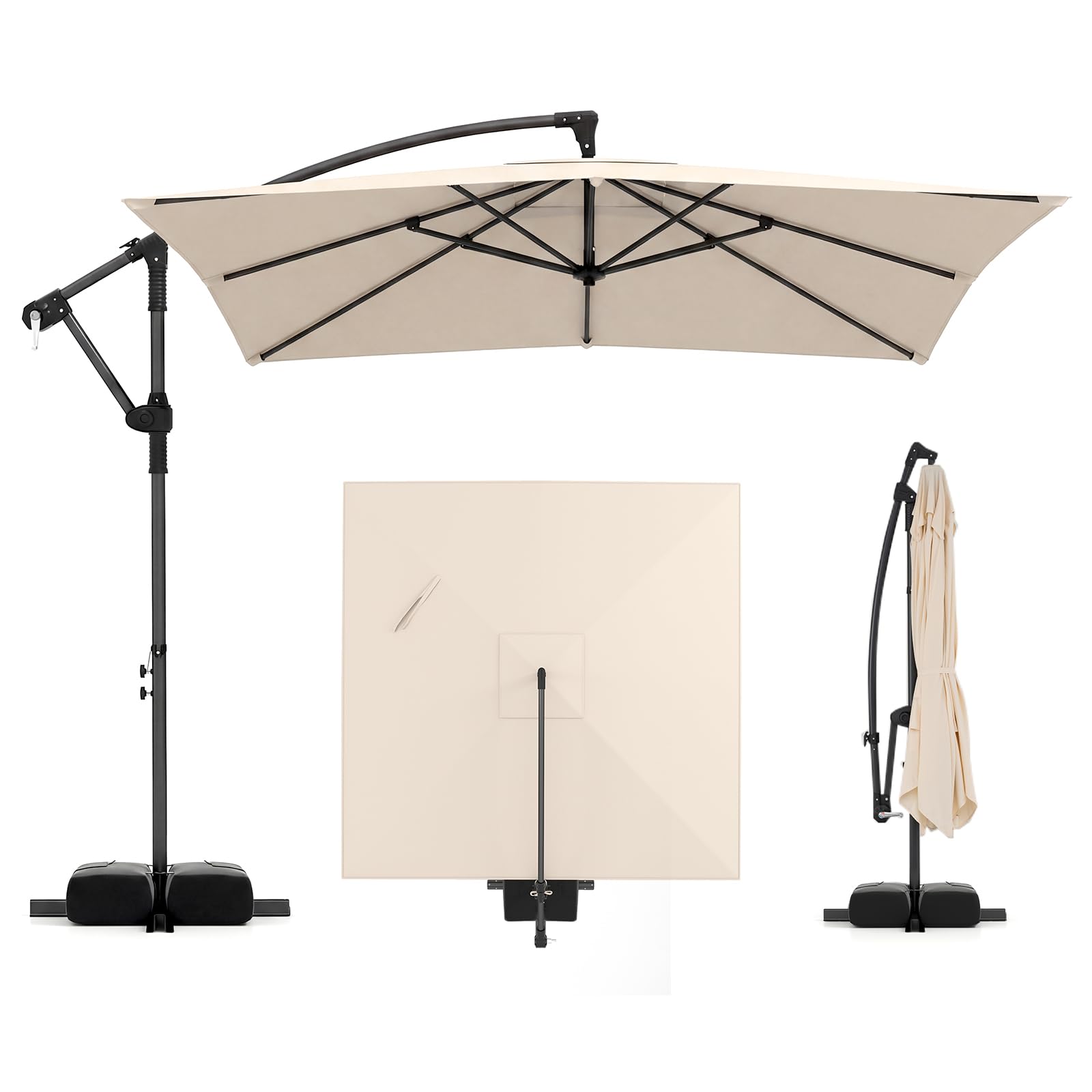 Tangkula 8x8 FT Patio Umbrella with Base Included, Square Offset Cantilever Outdoor Umbrella with 360 Degree Rotation, Crank Handle, Sandbags, 8 Ribs for Pool Deck Garden Backyard image 2