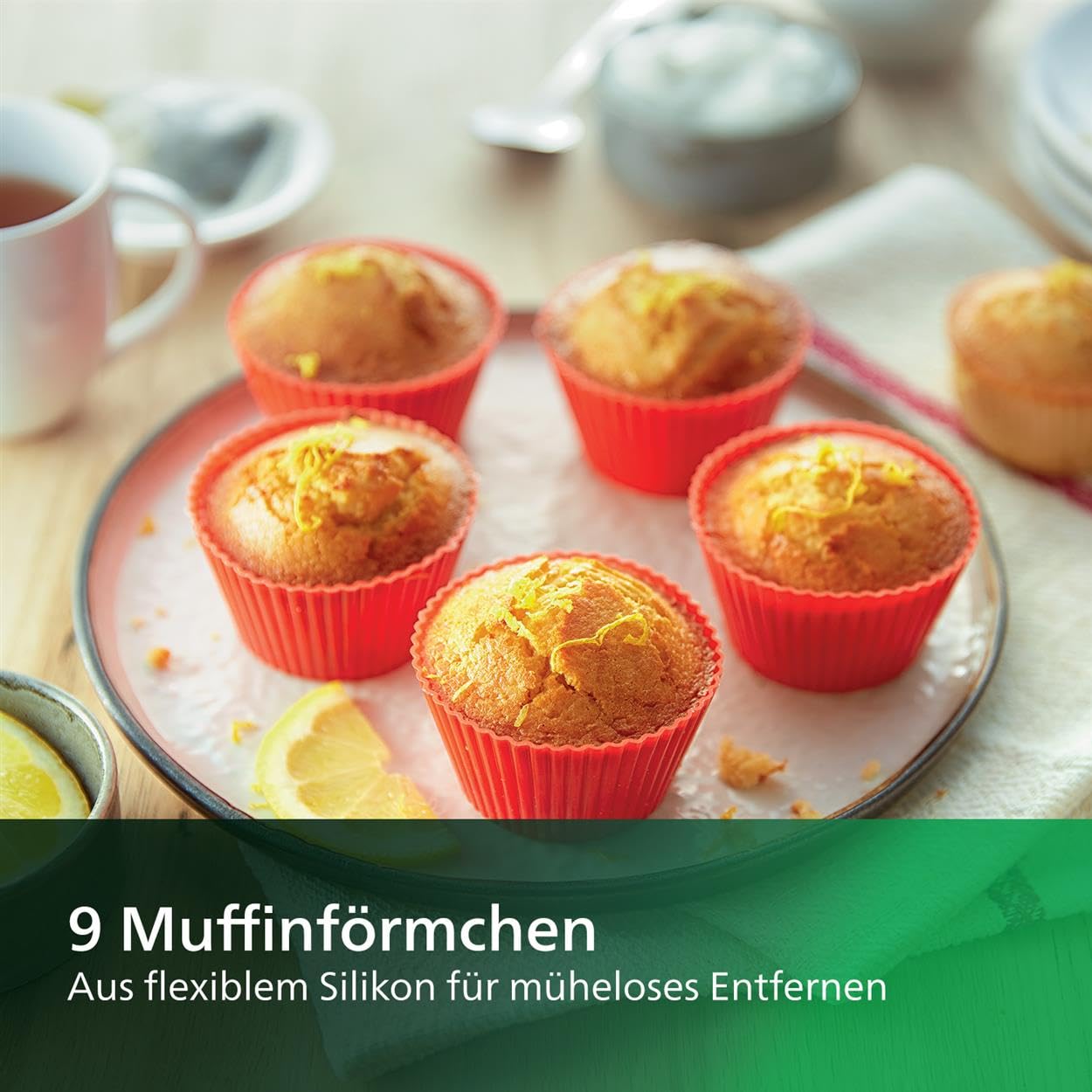 Philips Airfryer Back-Kit für Heißluftfritteuse XXL – Profikit zum Backen (2,0 l) mit Backzubehör, 9 Silikon-Muffinförmchen & Rezeptheft, spülmaschinenfest (HD9952/00)
