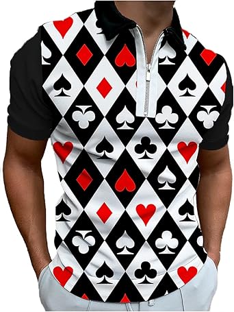 Hodaweisolp Mens Short Sleeve Zipper Casual Slim Fit Printed Golf Polo Shirt Tops