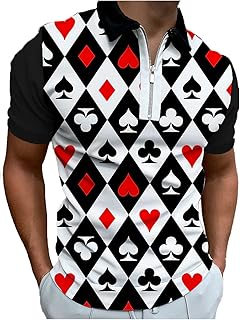 Hodaweisolp Men's Short Sleeve Zipper Casual Slim Fit Printed Golf Polo Shirt Tops