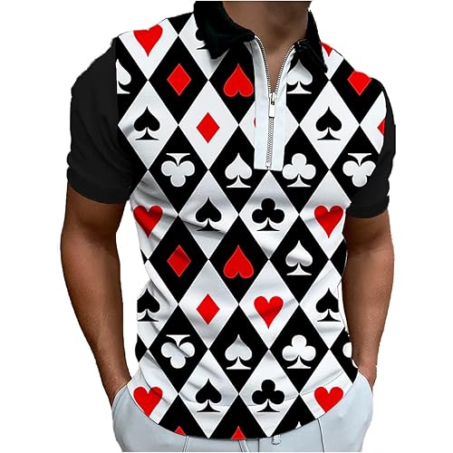 Hodaweisolp Men's Short Sleeve Zipper Casual Slim Fit Printed Golf Polo Shirt Tops