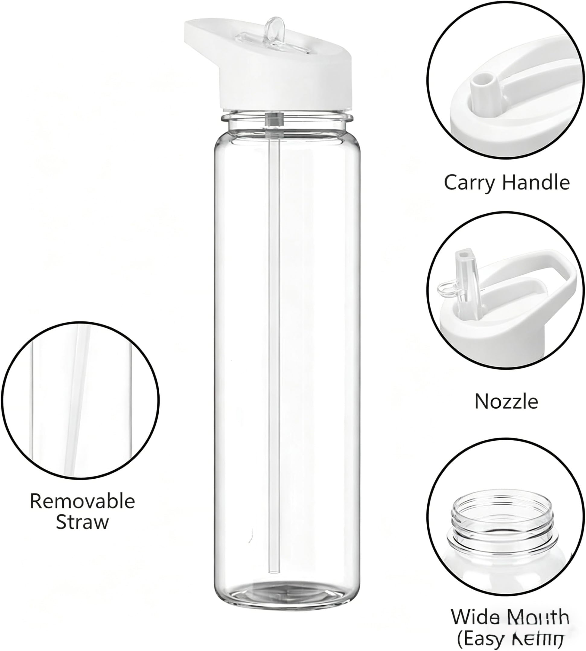 2 Borracce Sportive Trasparenti da 750 Ml A Prova di Perdite con Filtro E Tappo A Scatto, Borracce in Plastica Riutilizzabili per Palestra, Scuola, Sport E Ciclismo.