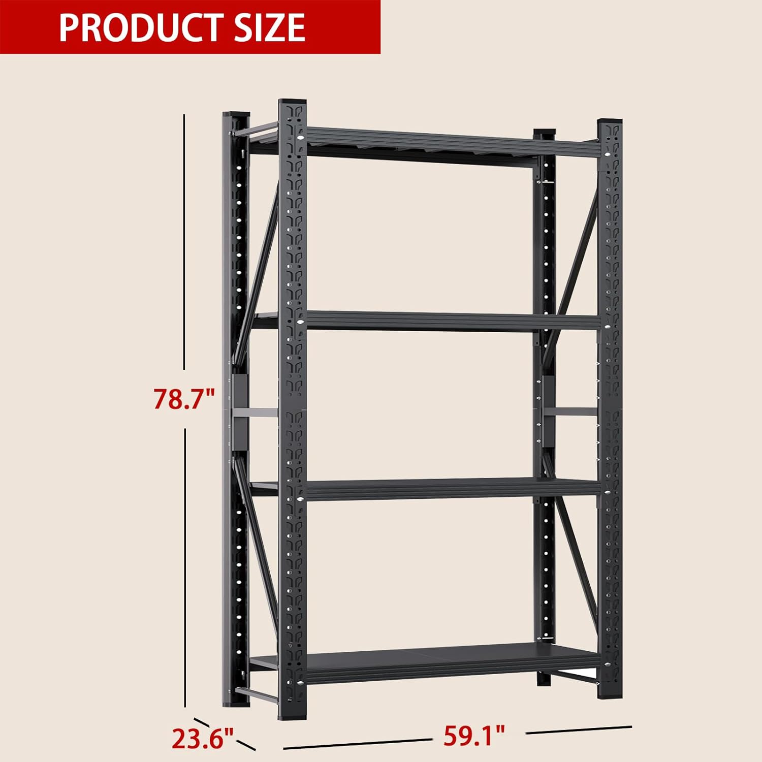 4800LBS Heavy Duty Shelving Garage Storage Shelves 78" H Metal Shelving Units Adjustable Shelves Rack for Garage,Basement,Warehouse (Black, 23.6" D x 59.1" W x78.7 H)
