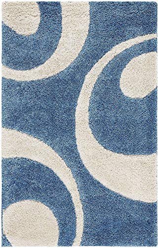 Image of Super Ultra Modern Soft Shaggy Handcrafted Anti-Skid Silk Touch Carpet, Size 5x7 Feet, Color Blue & Ivory