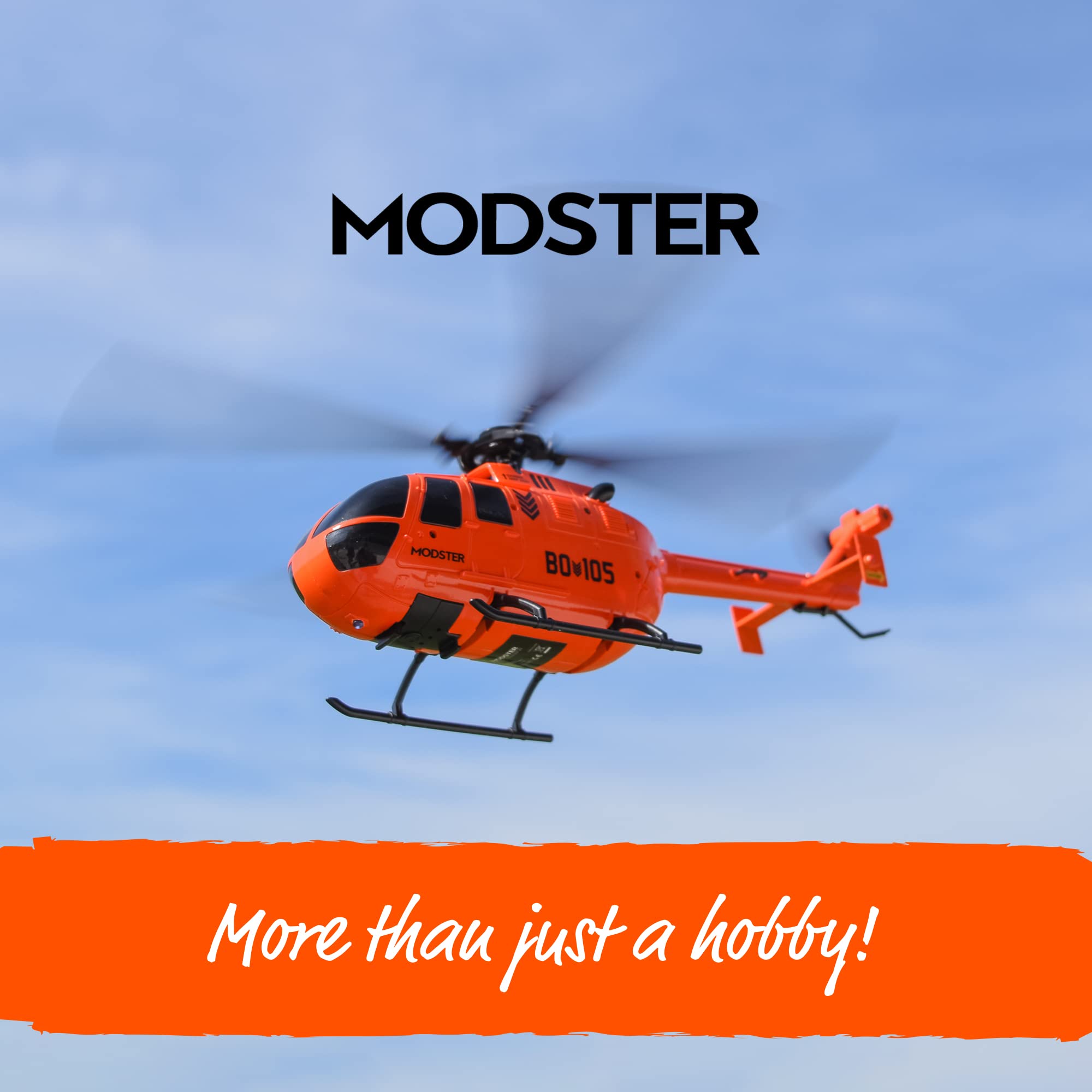 MODSTER BO-105 Flybarless RC Helikopter I Limited Edition I 256 mm I RTF RC Helikopter w zestawie 6-osiowa stabilizacja samolotu I Autostart/lądowanie samochodu I zdalnie sterowany helikopter ze